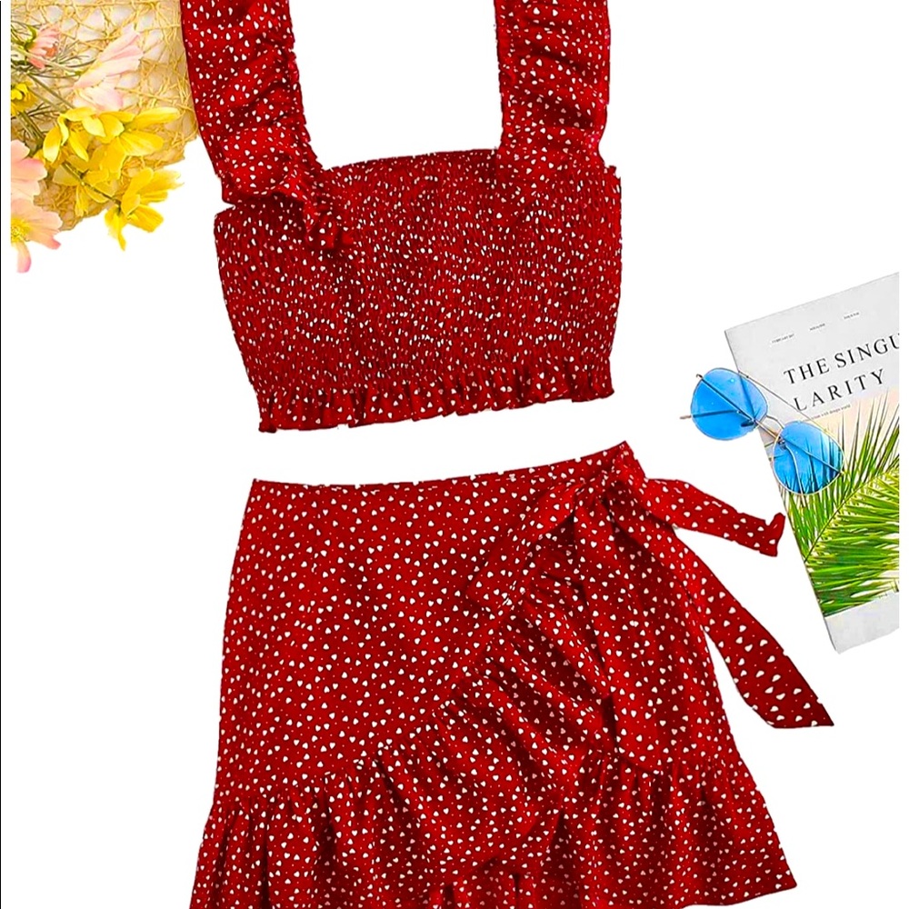 Two piece crop top & wrap skirt set!
